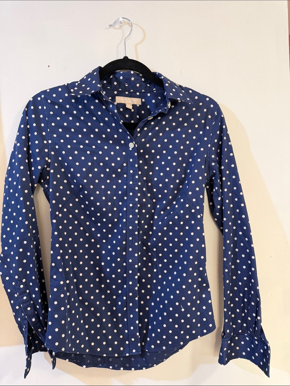 Banana Republic Navy Blue Polka Dot Button-Down Shirt